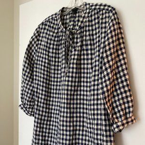 J Crew Linen Navy Gingham Blouse